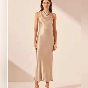 SHONA JOY La Lune High Neck Midi Dress in Gold